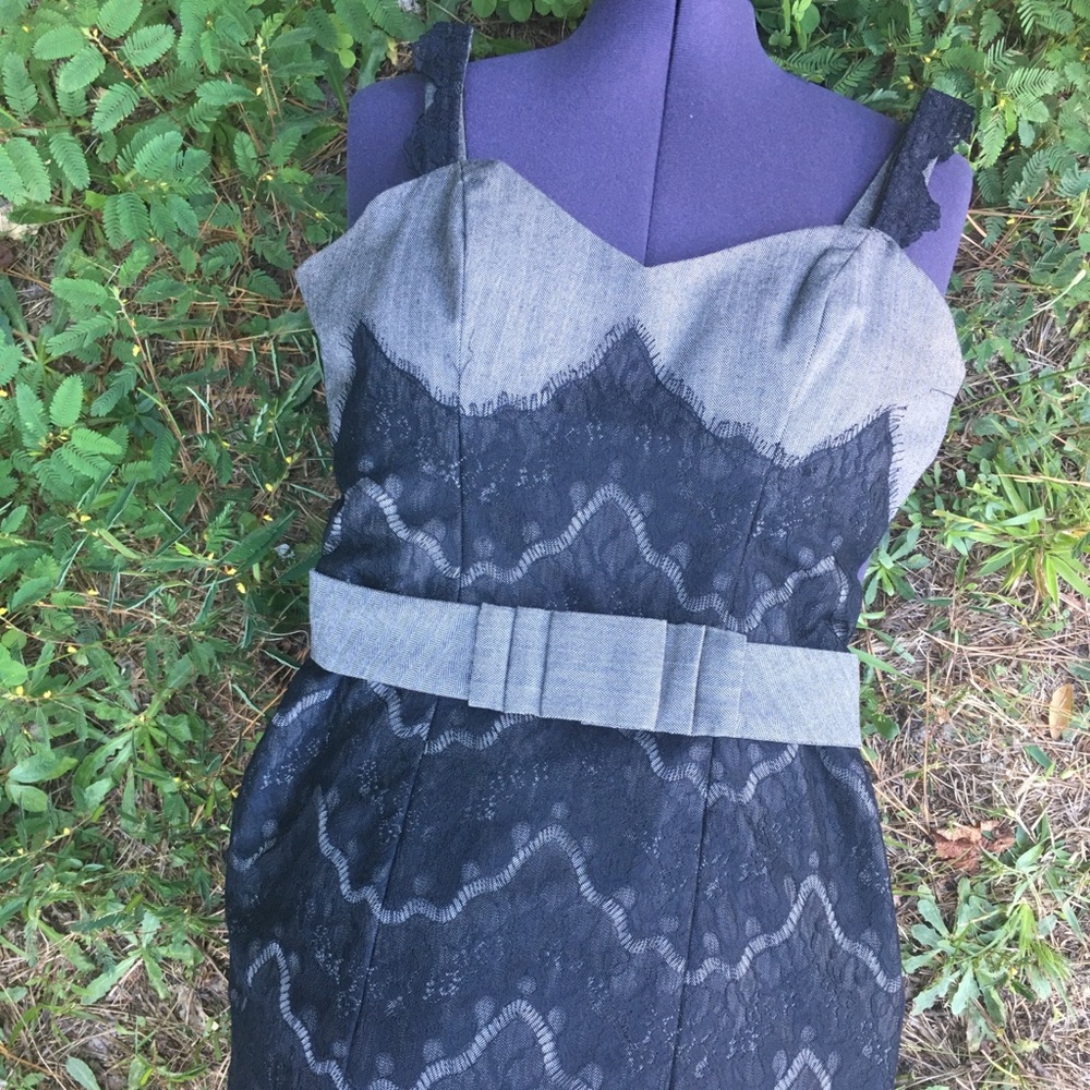 RARE Forever21 Eyelash Lace and Herringbone dress